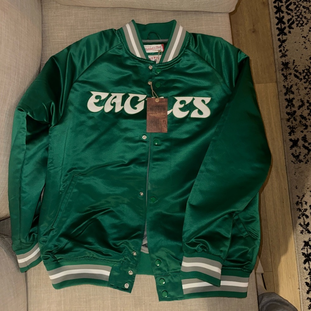 Philadelphia Eagles Mitchell & Ness Satin Jacket Large kelly green